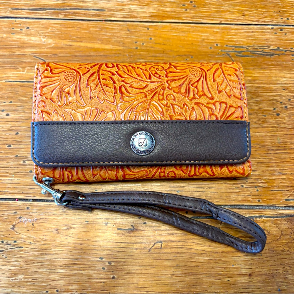 Stone Mountain Tooled Leather Brown Tri-fold Wallet